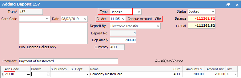 transfer to cc deposit