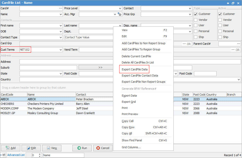 export cardfile data