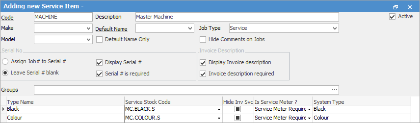 machine item setup