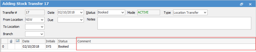 Stock Tsfr comments grid