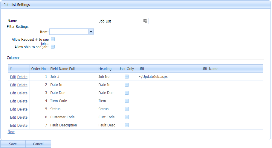 job list settings