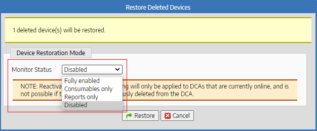 restore deleted devices status