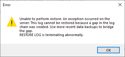 restore log terminated
