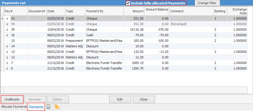 payments unallocate