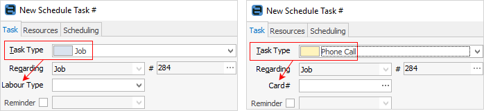 task type selected