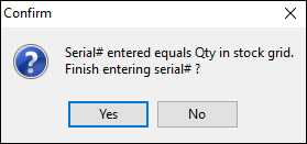 serial equals qty