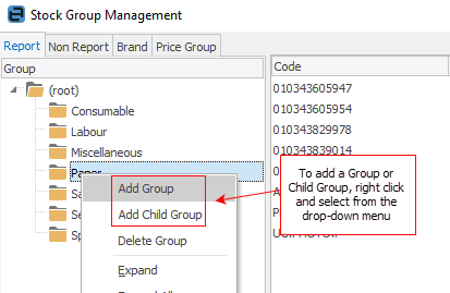 add child stock group