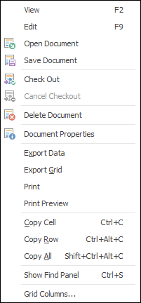 Document right click options