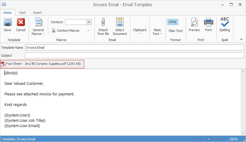 invoice email with attachment