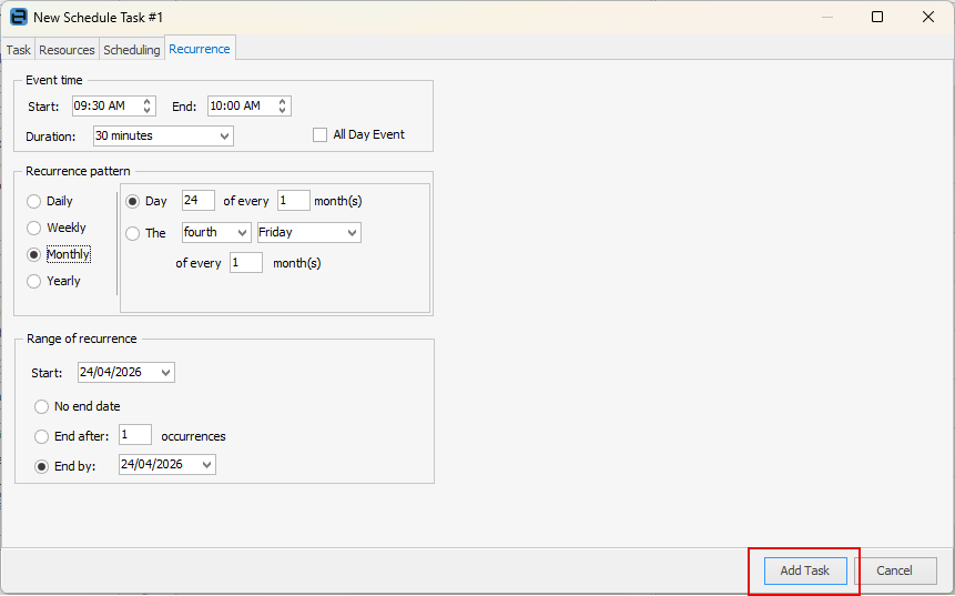 recurrence tab
