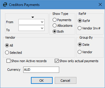 creditor payment filters