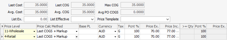 stock pricing tab