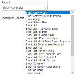 print stock list report