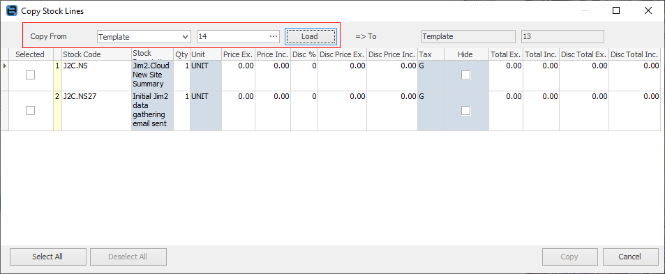 copy stock line