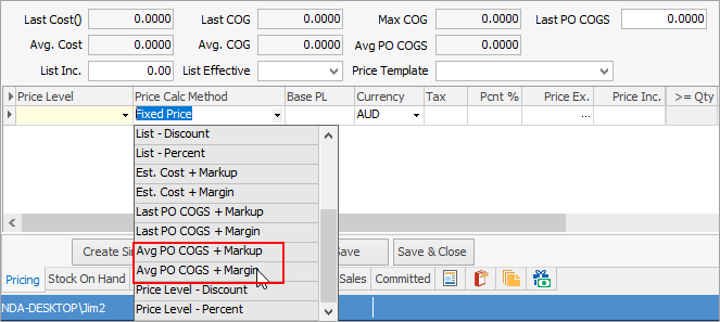 set calc methods