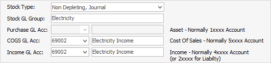 set up stock gl group for shared utility