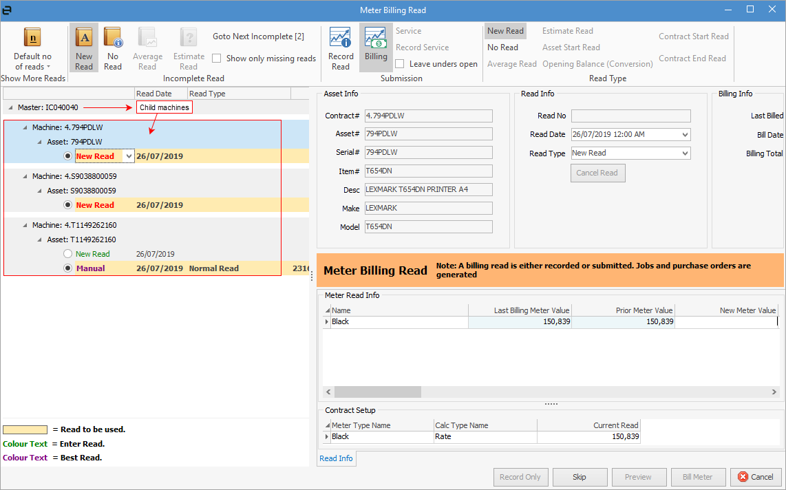 meter billing read screen