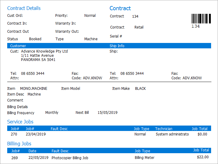 machine detailed report