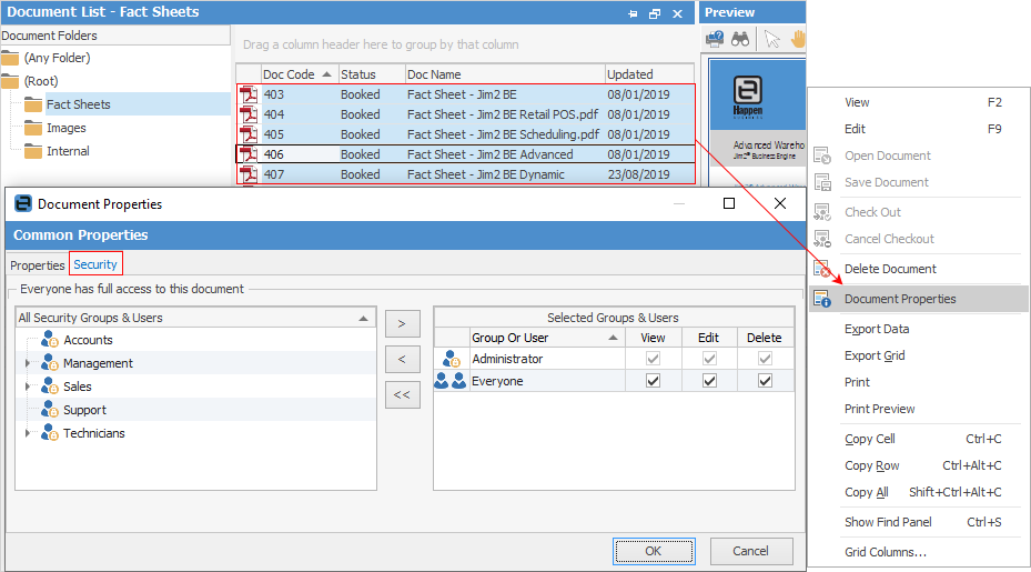 security on multiple documents