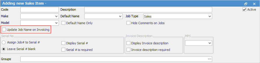 invoice name on job