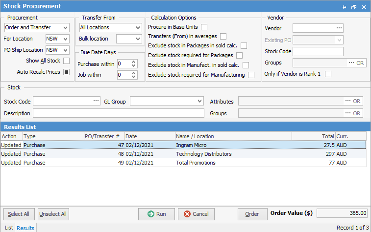 procure orders created