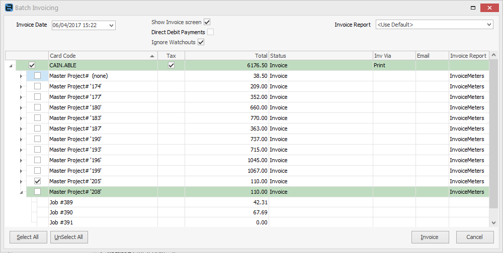 batch invoice master