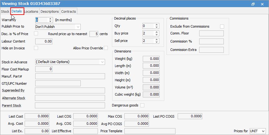 stock details tab