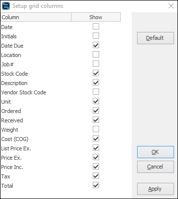 po grid columns