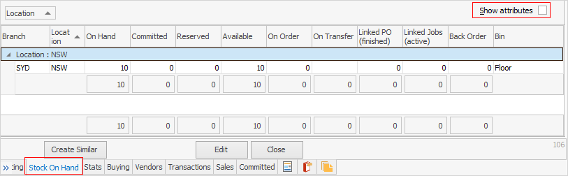 view stock on hand unticked