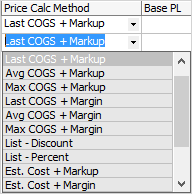 price calc dropdown