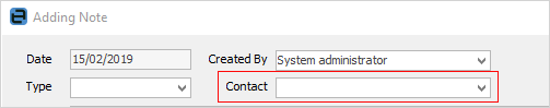 contact field on add note