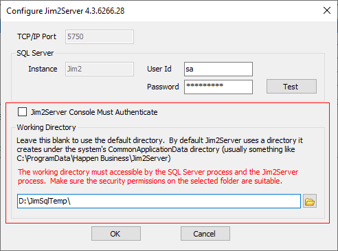 override Jim2 Server working directory