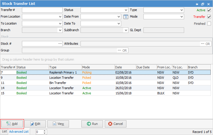 stock transfer list