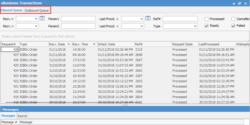 ebusiness transactions screen