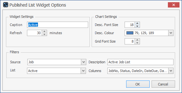 published list widget options