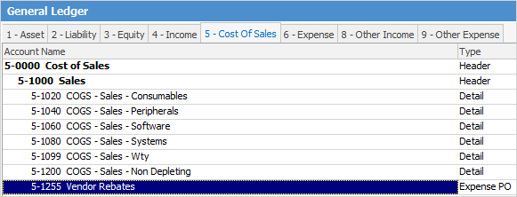 Vendor Rebate GL showing