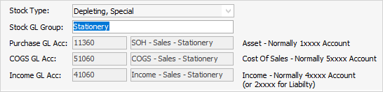 stock gl group sample