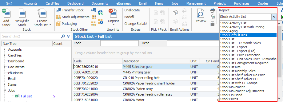 stock list reports