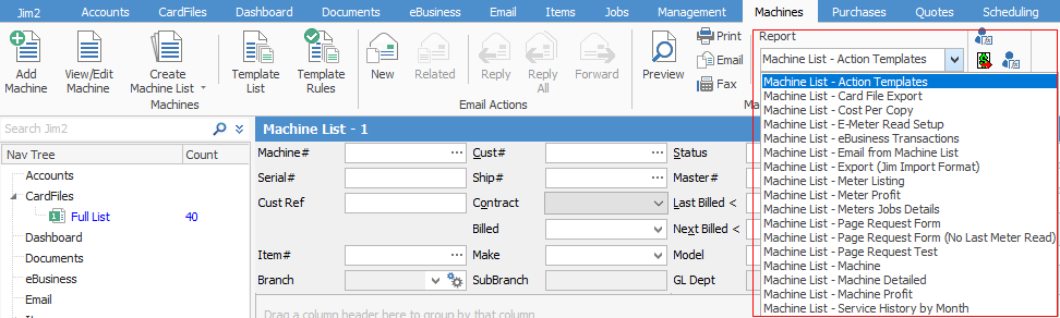 machine list reports