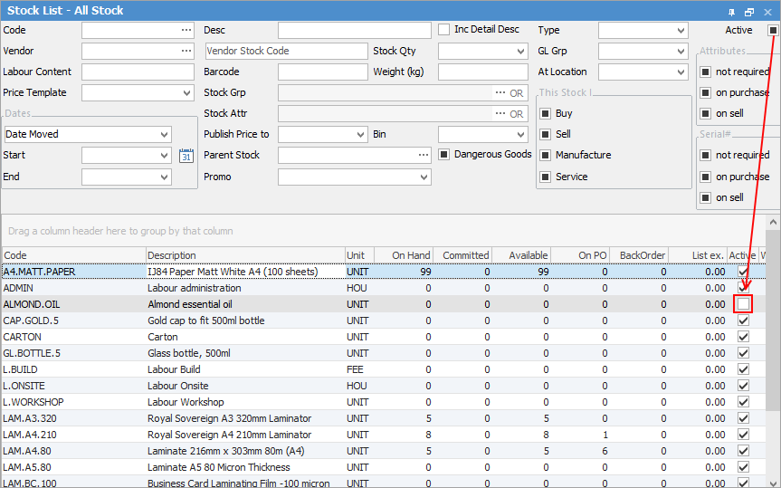 advanced stock list