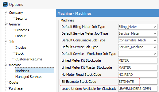 machine estimates option