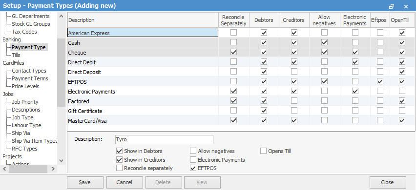 tyro payment type