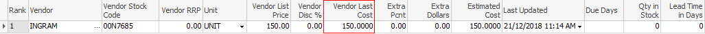 vendor last cost