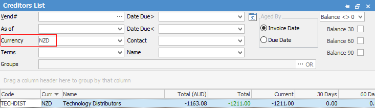 creditor list mc by currency