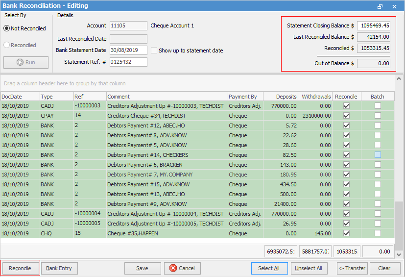 reconcilebankacc