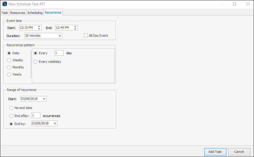 recurrence tab recurrence tab