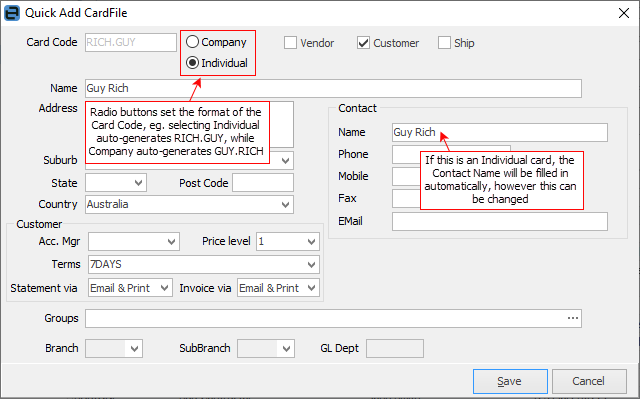 cardfile entry