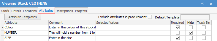 stock attributes tab