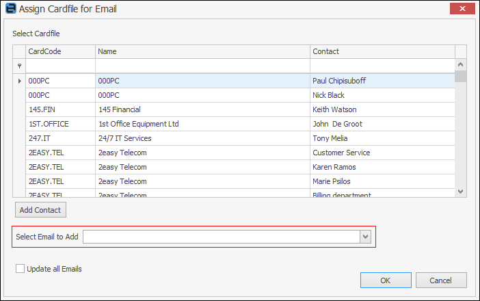 assign cardfile for email
