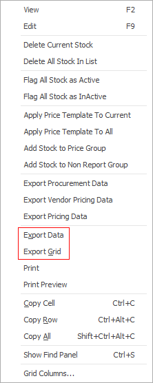 export data or grid